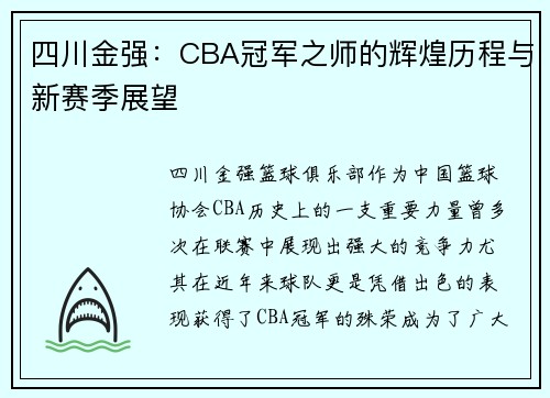 四川金强:CBA冠军之师的辉煌历程与新赛季展望